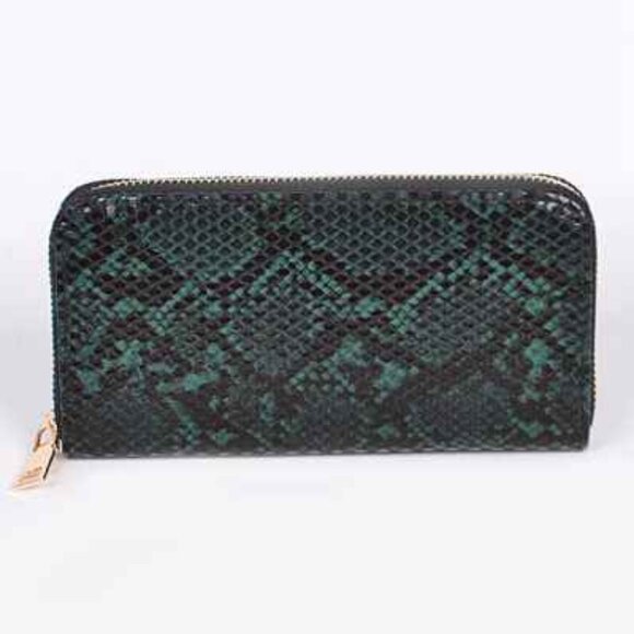 Snake Print Wallet / Python / Zip Around / Green & Black - NWT - Picture 1 of 7